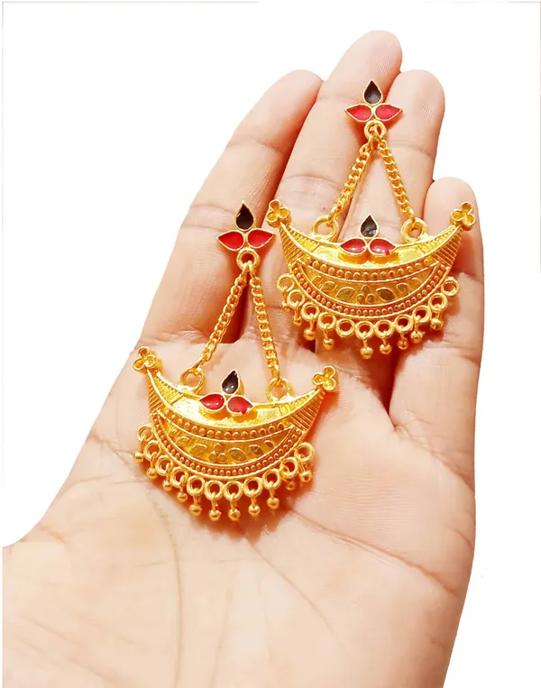 Assamese_Traditional_Copper_Gold_Plated_Red_Black_Colour_Jhumki_Earring_For_Girls_&_Women